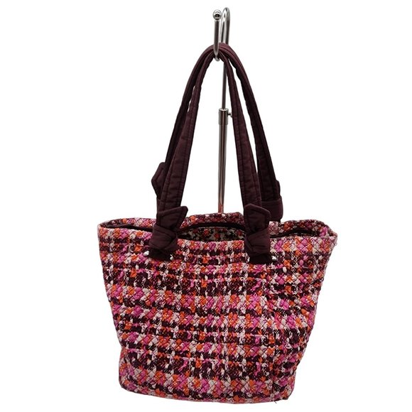 Vera Bradley Hadley East West Tote Houndstooth Pink / Brown Barbie core - Picture 2 of 5